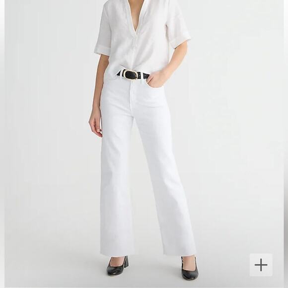 J. Crew Slim Wide-Leg High Rise Raw Hem Jeans in White Wash‎ Sz 32 NEW - Picture 1 of 15